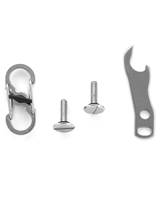 Stainless steel bottle opener, Nite Ize S-Biner MicroLock and extension screws